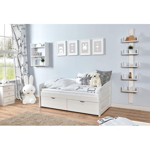 Sofabett MINI Micki Buche weiß 80x160 cm Var 4 - mit 2er Schubkästen - inkl. Matratze