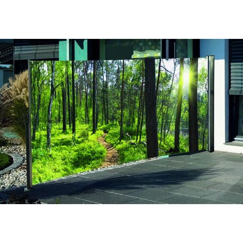 Seitenmarkise mit Fotodruck Wald 1,6x3m, rechts - Auszug links