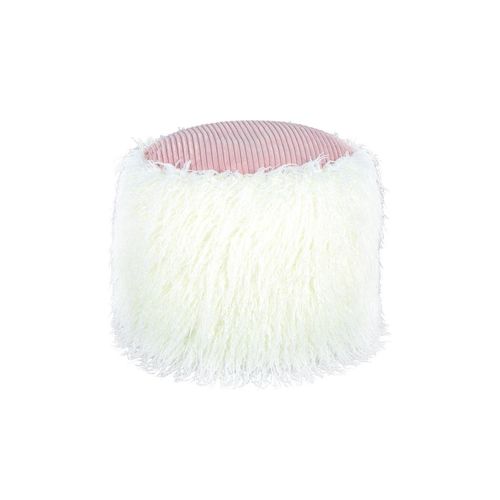 Fellpouf Bobtail 125 Weiß / Rosa