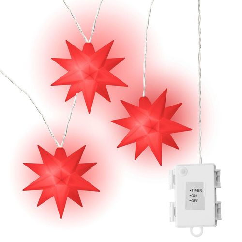 AMARE LED Sterne 3er Kette rot Durchmesser der Sterne je 15 cm, Länge der Kette 1,5 m (zzgl. 1 m Zul