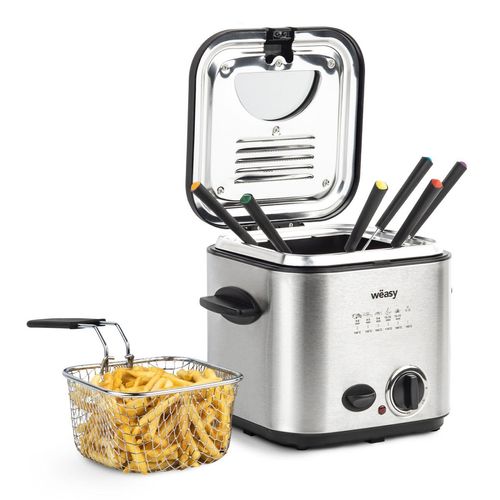 Wëasy TB600 Elektrische Fritteuse und Fondue, 2 in 1, 1,2 l, Edelstahl, multifunktional, kompakt, 6