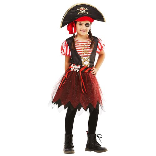 Piratin-Kostüm für Kinder, schwarz/rot