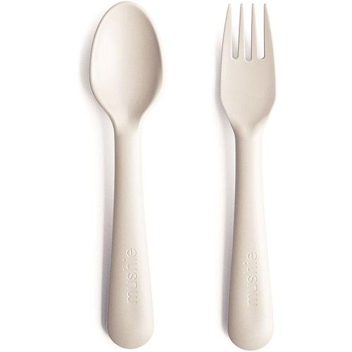 Mushie Fork and Spoon Set bestek Ivory 2 st