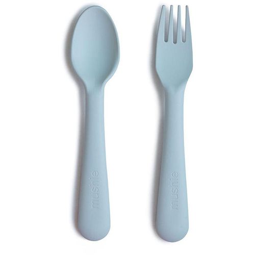 Mushie Fork and Spoon Set bestek Powder Blue 2 st