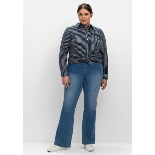 Bootcut-Jeans mit Gummibund und Kontrastnähten, blue Denim, Gr.42