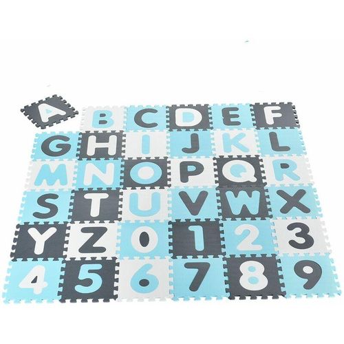 Kinder Puzzlematte Noah – blau für Jungen – 36 Teile mit Buchstaben a-z & Zahlen 0-9 – ab 10 Monate – Schaumstoff Puzzle Spielmatte rutschfest