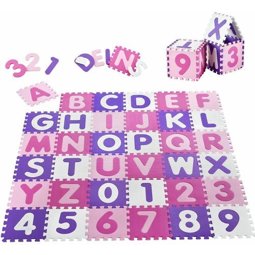 Kinder Puzzlematte Juna – rosa für Mädchen – 36 Teile mit Buchstaben a-z & Zahlen 0-9 – ab 10 Monate – Schaumstoff Puzzle Spielmatte rutschfest
