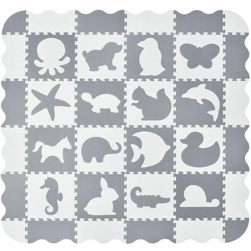 Kinder Puzzlematte Timon 36 Teile mit 16 Tieren in grau weiß - rutschfest & abwischbar - Puzzle Spielmatte ab 10 Monate - eva Schaumstoff - Juskys