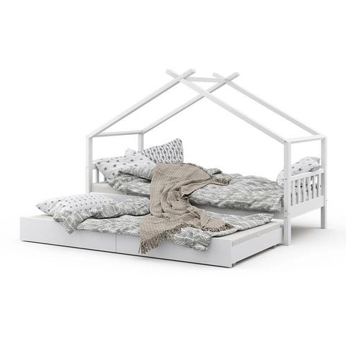 Kinderbett "Design" 200x90cm Weiß mit Gästebett Vitalispa
