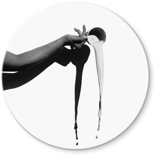 Bedrucktes Sicherheitsglas Wandbild Rund Glasbild Fotokunst schwarz weiß Küche Milchglas ø 70cm – schwarz