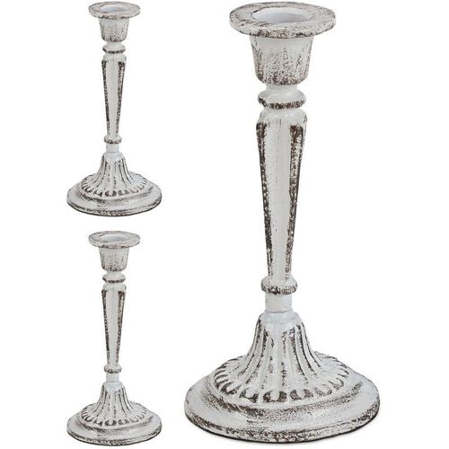 3 x Kerzenständer einarmig, für Tafel- & Stabkerzen, Kerzenleuchter Vintage, Kerzenhalter Gusseisen, HxD 19 x 9 cm, weiß