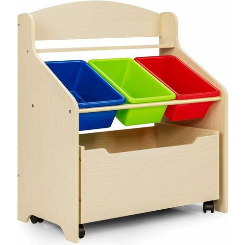 Spielzeugregal mit rollbarem Fach, 3 kleinen Aufbewahrungsboxen und Ablage, Spielzeugschrank, Kinderregal, Spielzeug Organizer ideal für Kinderzimmer