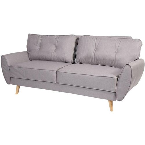 3er-Sofa HHG 474, Couch Klappsofa Lounge-Sofa, Schlaffunktion Stoff/Textil grau – grey