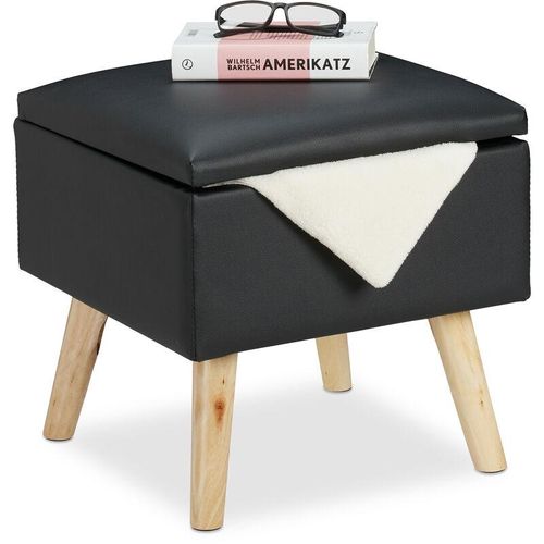 Sitzhocker mit Stauraum, aus Kunstleder, HxBxT: 40 x 40 x 40 cm, mit Deckel, Sitzwürfel gepolstert, schwarz – Relaxdays