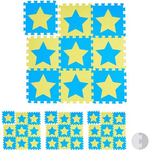 36 tlg. Puzzlematte Sterne, 72 Puzzleteile, eva Schaumstoff, unbedenklich, Spielunterlage 91 x 91 cm, blau-gelb