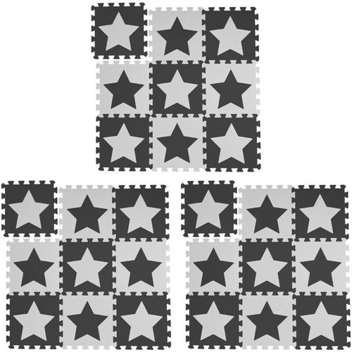 27 tlg. Puzzlematte Sterne, 54 Puzzleteile, eva Schaumstoff, unbedenklich, Spielunterlage 91 x 91 cm, weiß-grau