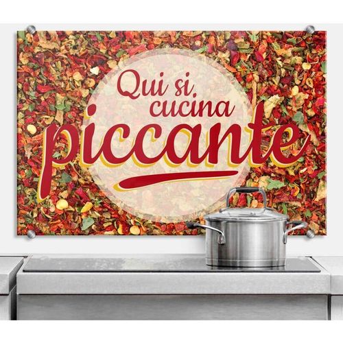 K&l Wall Art - esg Glasbild Spritzschutz Küche Chili Italien Schriftzug qui si cucina piccante 60x40cm - bunt
