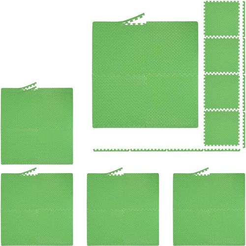 24 x Bodenschutzmatte, 60×60 cm, Schutzmatten mit Rand, EVA, 9m² Fläche, Unterlegmatte für Fitnessgeräte, grün