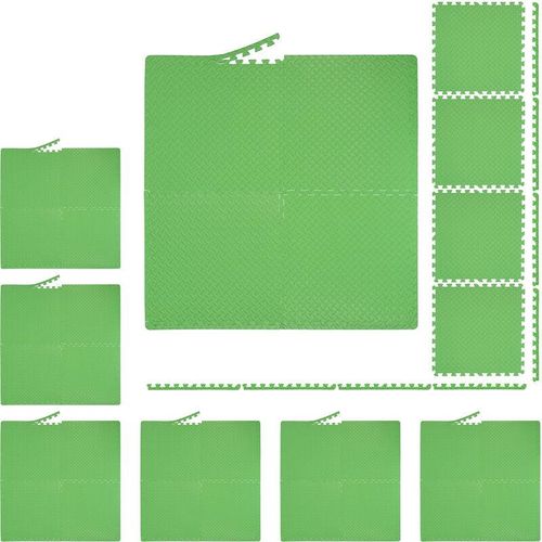 32 x Bodenschutzmatte, 60×60 cm, Schutzmatten mit Rand, EVA, 12m² Fläche, Unterlegmatte für Fitnessgeräte, grün
