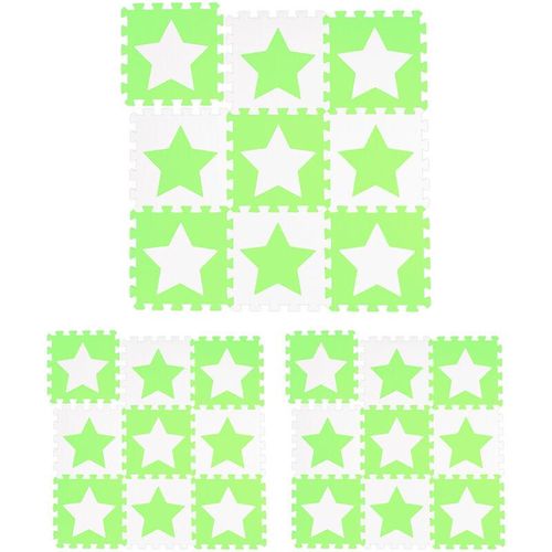 27 tlg. Puzzlematte Sterne, 54 Puzzleteile, EVA Schaumstoff, schadstofffrei, Spielunterlage 2,4 m², weiß-grün