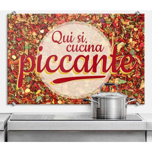 K&l Wall Art - esg Glasbild Spritzschutz Küche Chili Italien Schriftzug qui si cucina piccante 80x60cm - bunt