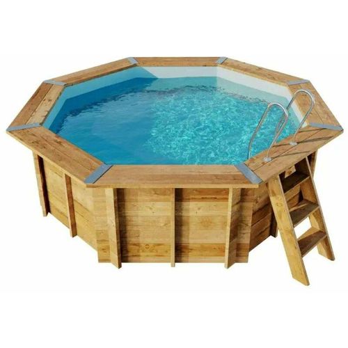 POOLCREW Holz Pool Lanzarote, Aufstellpool Ø 428 x 136 cm, Einbaupool rund inkl. Sandfilteranlage, Folie und Leiter, Schwimmbecken