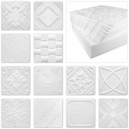 Deckenplatten 50x50cm Styropor eps weiß 34 Dekore, Marbet Deckenverkleidung: 10 m² / 40 Platten, Pyrmont