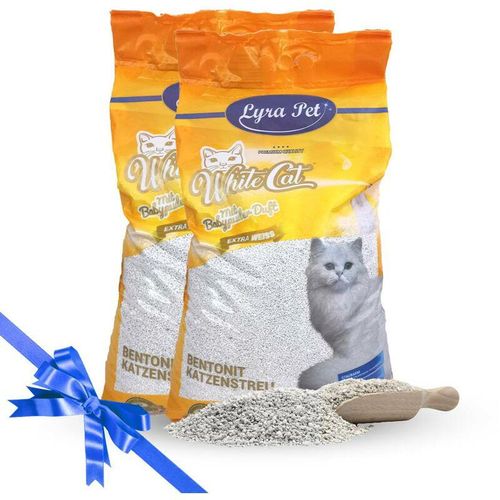 White Cat - 2 x 15 Liter Lyra Pet® ® Katzenstreu Bentonit mit Babypuderduft + Geschenk