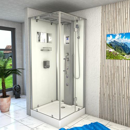 Dampfdusche Duschtempel Sauna Dusche Duschkabine D38-20R2 100×100 cm – Weiß