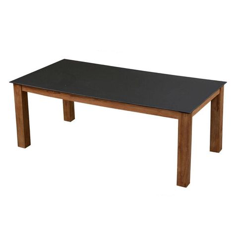 Gartentisch Teakholz recycelt 160×90 cm Terrassentisch Tischplatte nach Wahl Deropal schwarz – Inko