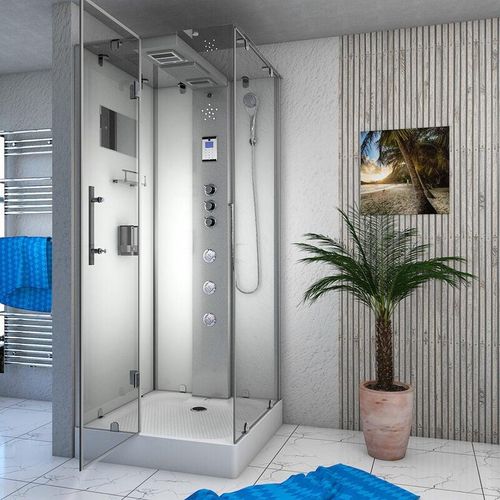 Dampfdusche Duschtempel Sauna Dusche Duschkabine D38-20L3 100×100 cm – Weiß