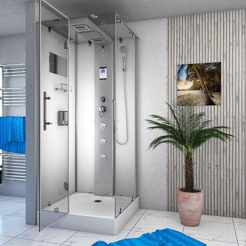 Dampfdusche Duschtempel Sauna Dusche Duschkabine D38-20L2 100×100 cm – Weiß