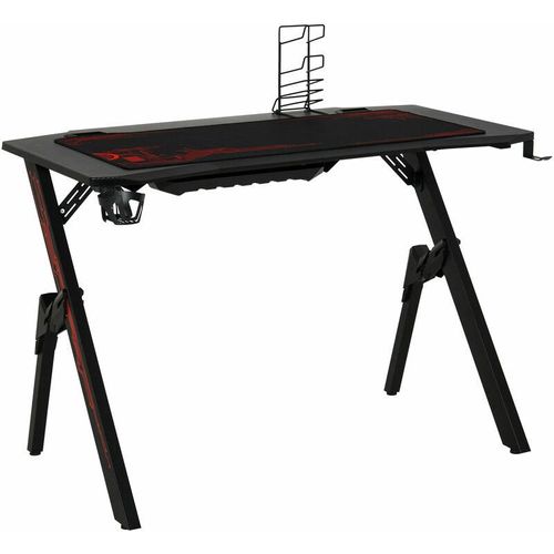 Gaming Tisch Computertisch mdf Metall Schwarz+Rot 110 x 59 x 75 cm 110 cm x 58 cm x 75 cm - Schwarz - Homcom