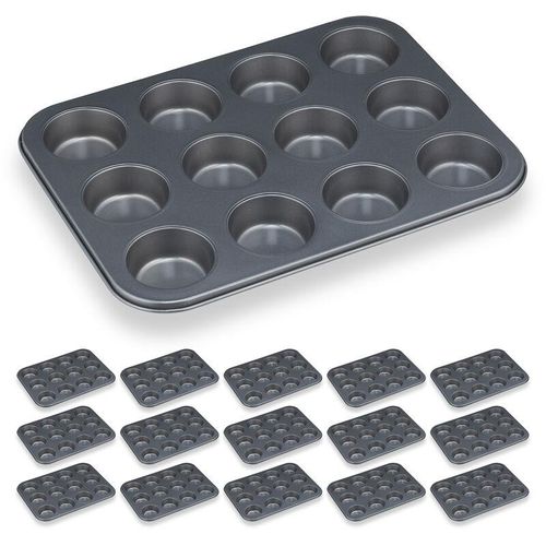 16 x Muffinform, 12er Muffinbleche, Cupcakeblech antihaftbeschichtet, Carbonstahl, Muffins & Cupcakes, ø 6,5 cm, grau