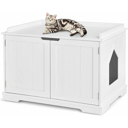 Katzenhaus Katzenhpehle mit Bett, geschlossene Katzentoilette mit Eingang, Haustierbox Haustierkiste aus Holzstruktur, grosses Katzenklo