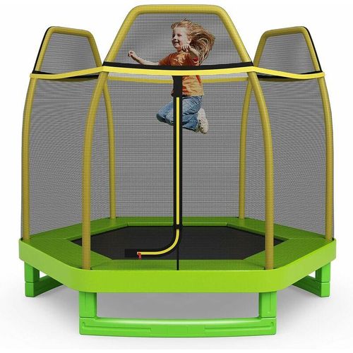 223cm Gartentrampolin mit Sicherheitsnetz, Trampolin bis 150kg, Indoor-/Outdoortrampolin für Kinder ab 3 JahreGrün – Costway