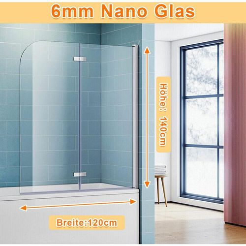 Sonni – Badewannenaufsatz Dusche Badewannenfaltwand Glas Duschwand für badewanne 2-teilig 140×120(HxB),mit 6mm nano esg Glas