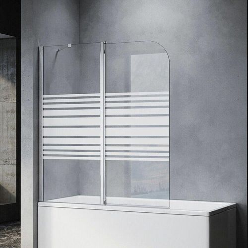 Sonni – Badewannenaufsatz Dusche Badewannenfaltwand Glas Duschwand für badewanne 2-teilig 120×140(BxH),Milchglas Streifen,mit Stabilisator
