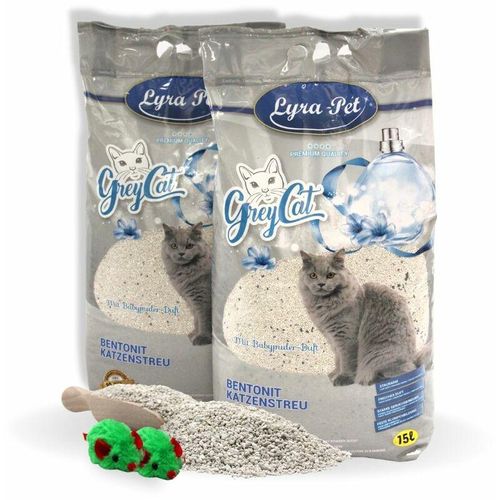 2 x 15 Liter Lyra Pet GreyCat® Katzenstreu + 2 Mäuse