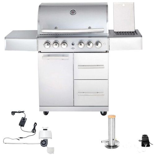 Top-Line Modular chef l Gasgrill 4 Brenner/Backburner/Schubladen Grill mit Ablage/AIR-System/Smokesystem – Allgrill