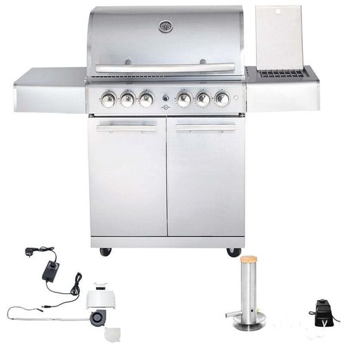 Top-Line Modular chef l Gasgrill 4 Brenner/Seitenkocher/Backburner Grill mit Ablage/AIR-System/Smokesystem – Allgrill