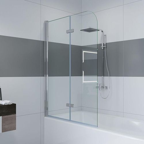 Impts – Duschwand für Badewanne 2 tlg Faltwand Duschtrennwand Badewannenaufsatz Duschabtrennung mit 6mm Nano Glas 120x140cm Klarglas