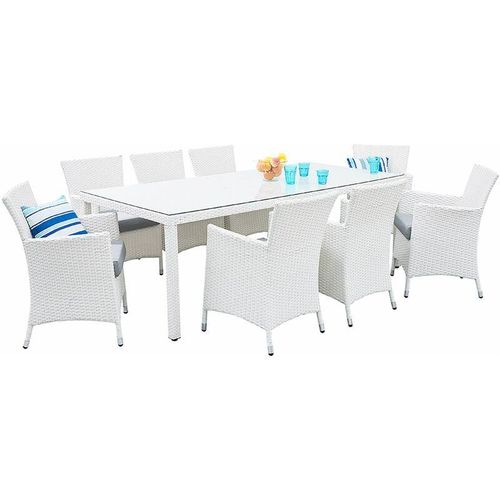 Trendy Gartenmöbel Tisch mit 8 Stühlen Rattan weiß Italy – Weiß