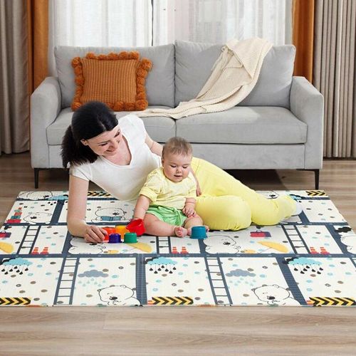Spielmatte / Spielteppich für Kinder doppelseitig mit Wald 200 x 180 cm - Bär - Baby Vivo