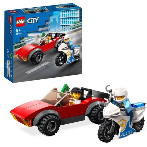 LEGO® Konstruktionsspielsteine Verfolgungsjagd mit dem Polizeimotorrad (60392), LEGO® City, (59 St), Made in Europe, bunt