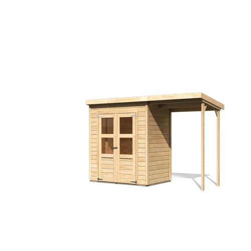 Karibu Gartenhaus "Kano 2" SET mit Anbaudach naturbelassenes Fichtenholz