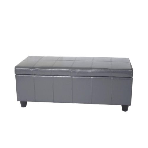 Aufbewahrungs-Truhe Sitzbank Arezzo, Leder + Kunstleder, 112x45x45cm MVG-zertifiziert ~ grau