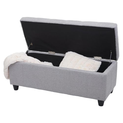 Aufbewahrungs-Truhe Kriens, Sitzbank Bank, Stoff/Textil, 45x114x45cm MVG-zertifiziert ~ hellgrau