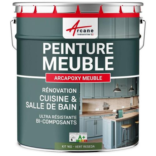 Arcane Industries – möbelfarbe für küche und bad : Buntlack – Möbelfarbe abwaschbar – Möbellack – Epoxidfarbe | Epoxyfarbe – Reseda-Grün ral 6011