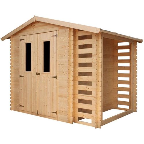 Timbela – Gartenhaus mit Brennholzregal aus Holz 4,47 m2 – Gartenschuppen Holz – B206xL272xH218 cm – Geräteschuppen M386